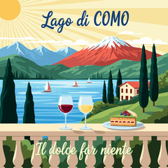 Watercolor hand painting itali sketch. beach graphic t shirt print design. Beach paradise resort. Endless summer artwork. Lago di como italian words typograpy t shirt