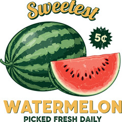 watermelon slice vector illustration for fashion print. vintage graphic design for fruits print. summer fresh fruit design in vector. watermelon t-shirt print design.