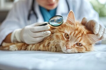 Veterinary examination showing the effects of flea infestation on the skin of pets