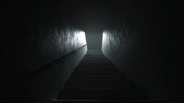 Mysterious Stairway to Light: A Dark and Eerie Ascent into the Unknown Realm, with light