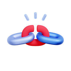 3D icon of a broken chain link. For weakness, vulnerability, security breach, and system failure points.