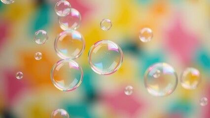 Floating soap bubbles against a colorful blurred background