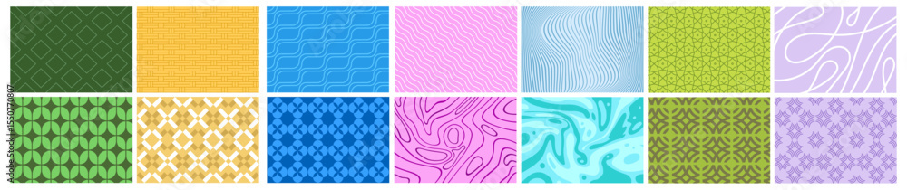 Poster textured posters set. seamless patterns with different geometric shapes, lines and distorted effects