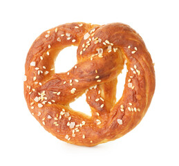 Tasty pretzel with salt isolated on white