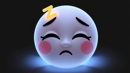 Sleeping emoji with pink cheeks and a yellow z on its forehead against a dark background