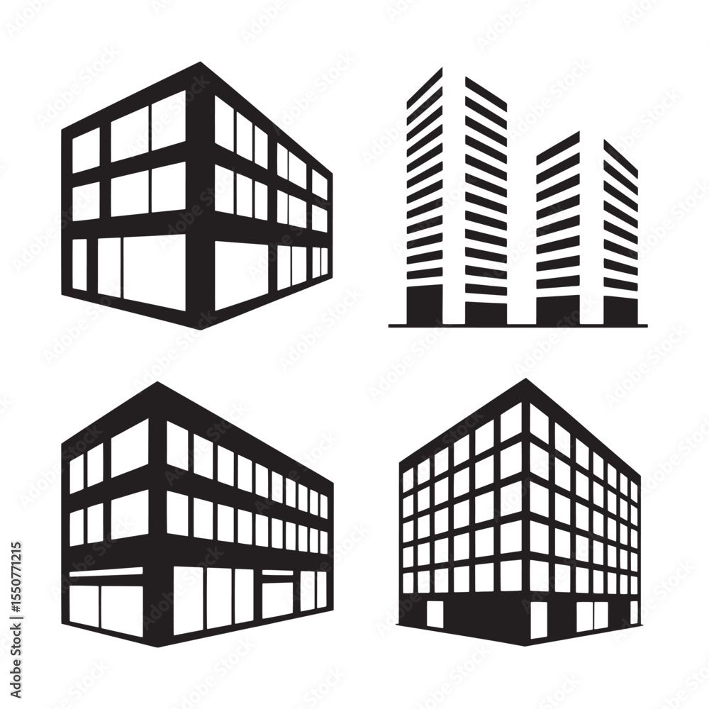 Poster architectural silhouettes an array of modern building designs depicted with precision and minimalism