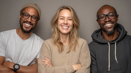 Group of Diverse Friends Smiling Together Against Neutral Background