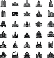 Fototapeta premium Black Building Silhouettes - Diverse Architectural Icons Grik