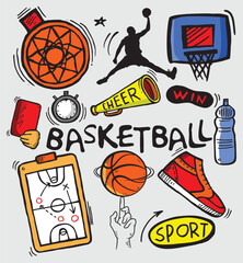 collection of basketball elements, vector illustration