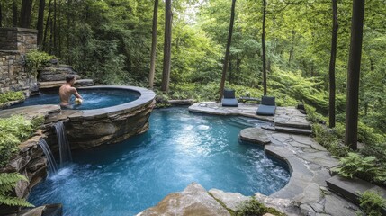 Naklejka premium Serene Outdoor Water Treatment Pool with Relaxing Spa Surroundings