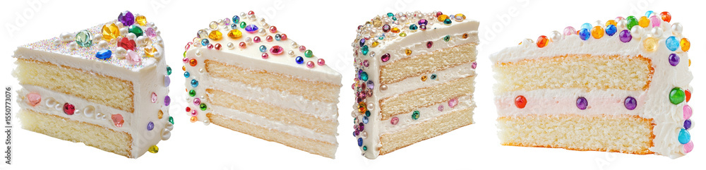 Poster png colorful layered cake slices, element set on transparent background