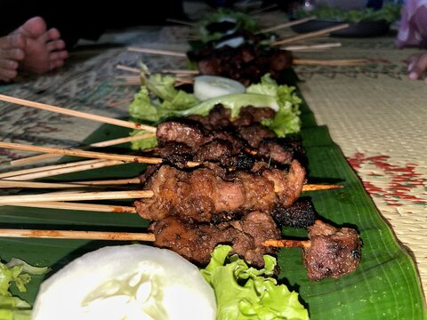 Indonesian lamb satay or sate kambing, traditional dish prepared during Eid al-Adha.