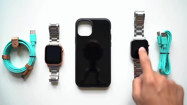 Flat lay of a blank phone case and accessories