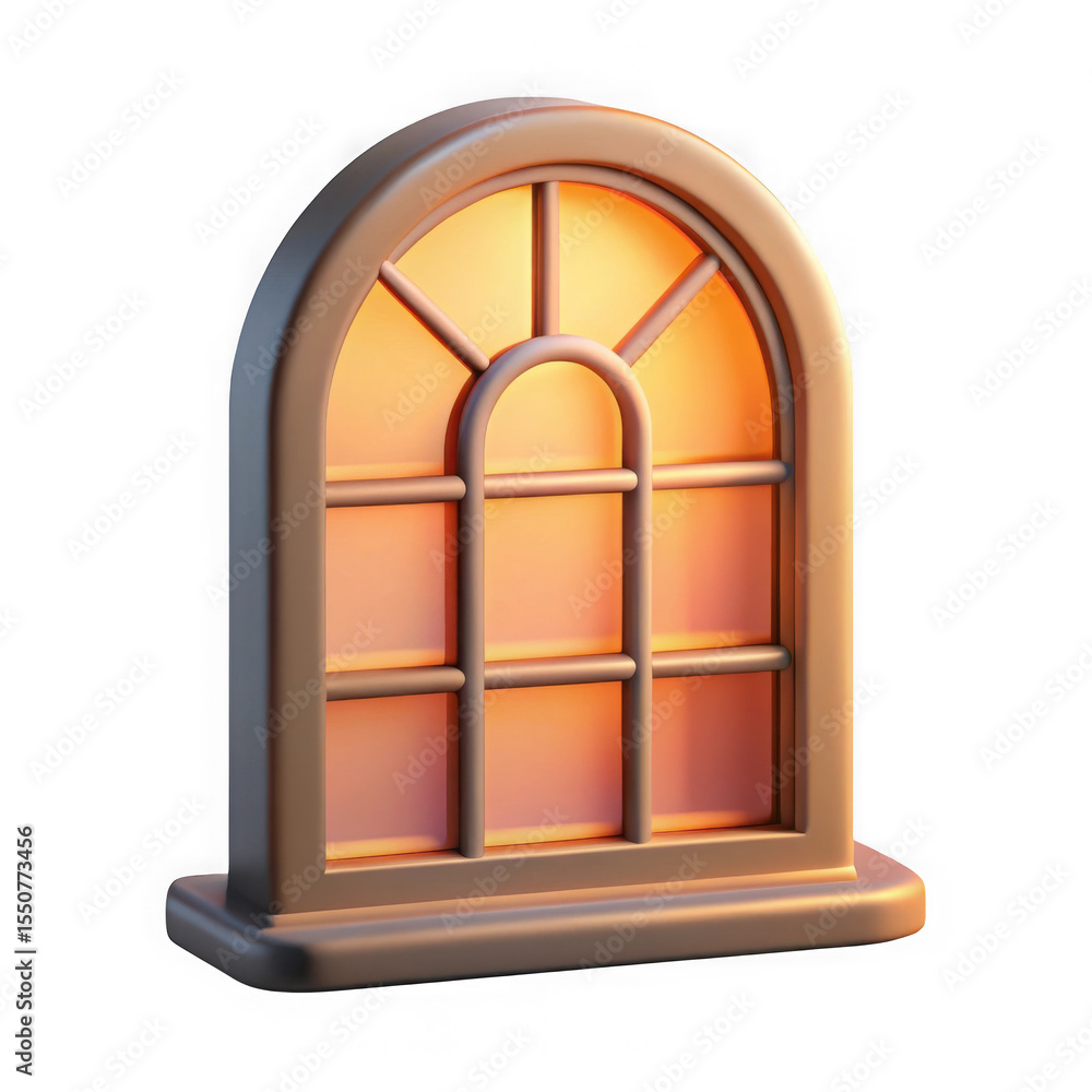 Poster 3d render arched window icon isolated on transparent background