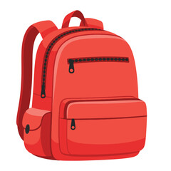 Bright red school backpack flat vector illustration. Perfect for back to school graphics, student essentials, and educational design themes.