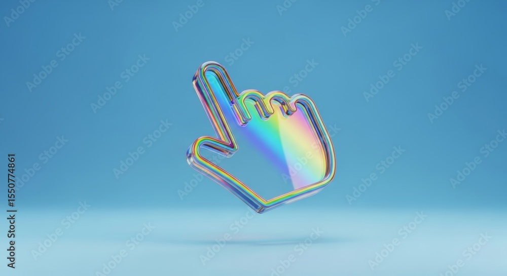 Fototapete holographic cursor hand icon 3d render of rainbow click pointer