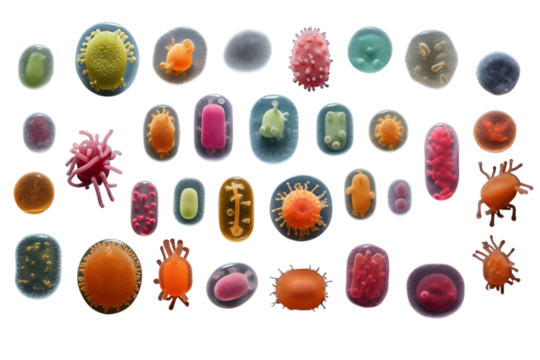 Microscopic World: Colorful Bacteria and Viruses Illustration transparent background png - Powered by Adobe