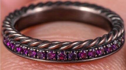 Fototapeta premium Elegant Twisted Band Ring with Purple Gemstones