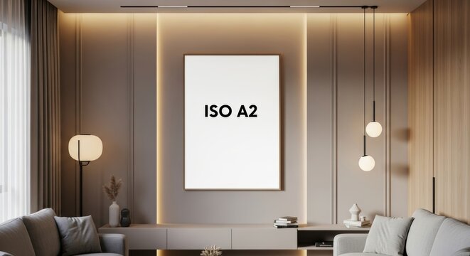 Modern Minimalist Living Room with ISO A2 Poster Mockup