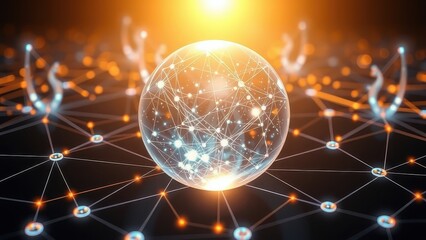 Abstract network sphere with connections and glowing nodes, technology concept