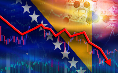 Bosnia financial fall on economy market. Bosnia financial crisis on economic graph
