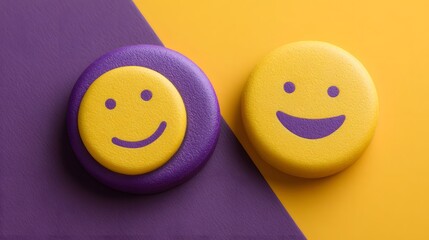 Happy Smiley Faces on Purple and Yellow Background