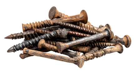 Pile of Old Rusty Screws highlighting their texture and weathered condition