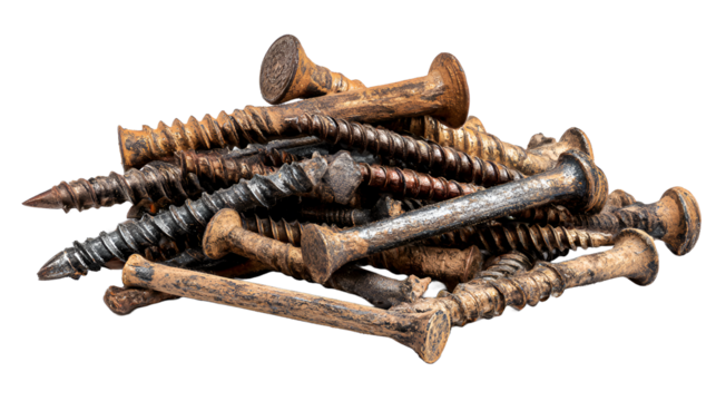 Pile of Old Rusty Screws highlighting their texture and weathered condition