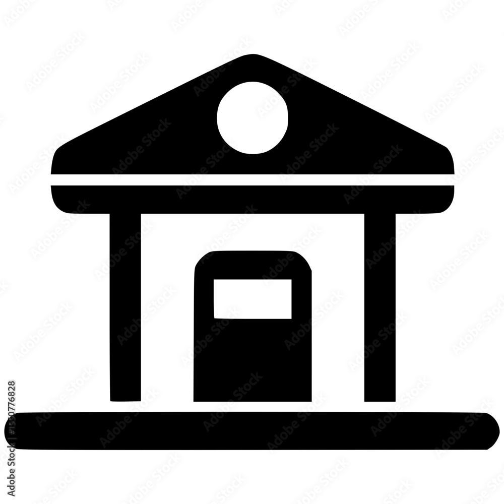 Poster engaging vector graphic of a simple building design with a door