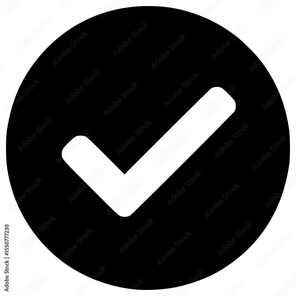 Poster check mark in a bold circle indicating approval or completion status