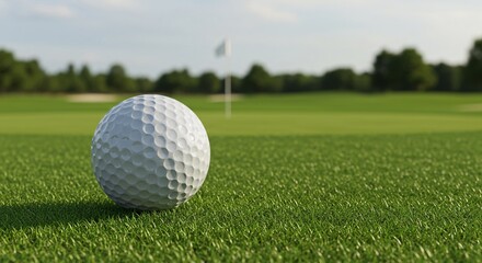 Fototapeta premium Golf Ball on Green Course: Summer Sport, Professional Game & Leisure Activity.