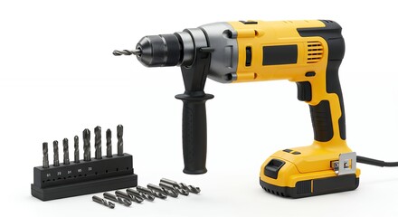 Fototapeta premium Yellow power drill with drill bits