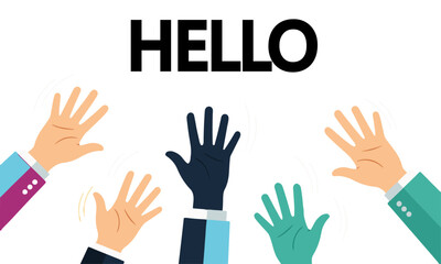 Waving Hands flat design, An illustration featuring the bold black word 