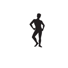 Vector art of silhouette of a muscular man standing with hands on hips, isolated on white background