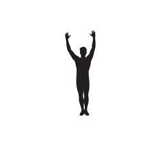 Vector art of silhouette of a man standing with arms raised in the air, isolated on white background, isolated on white background