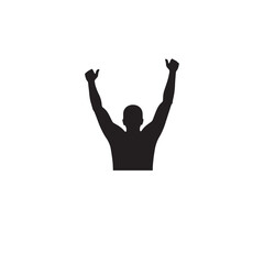 Vector art of silhouette of a man with arms raised and thumbs up, isolated on white background