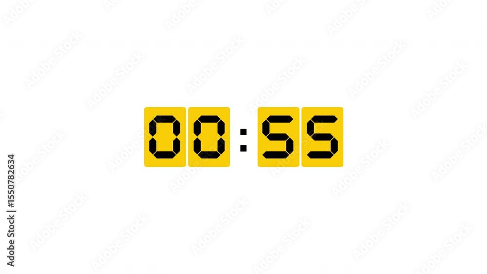 Poster 1 minute countdown white color on white background. digital clock countdown timer 4k video