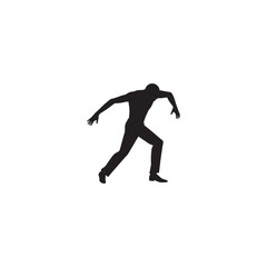 Vector art of silhouette of a man in a low, crouching position, suggesting stealth or observation, isolated on white background