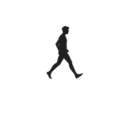 Vector art of a silhouette of a man in shorts walking, viewed from the side, isolated on white background