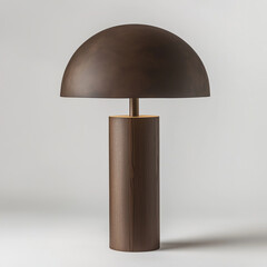 lampshade with cylinder base in matte brown wood. 3 cylinders stuck together,Generative ai
