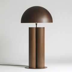 lampshade with cylinder base in matte brown wood. 3 cylinders stuck together,Generative ai
