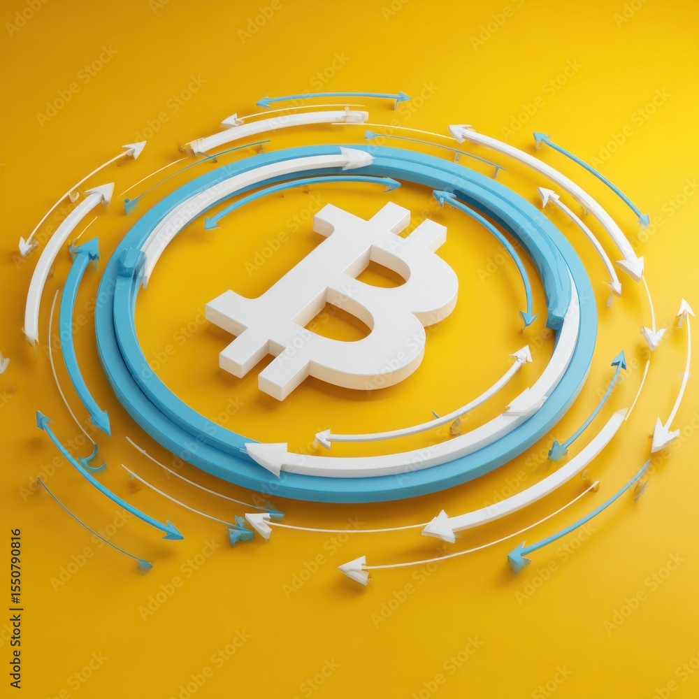 Poster 3d rendering of the bitcoin cryptocurrency symbol surrounded by dynamic futuristic motion graphics o