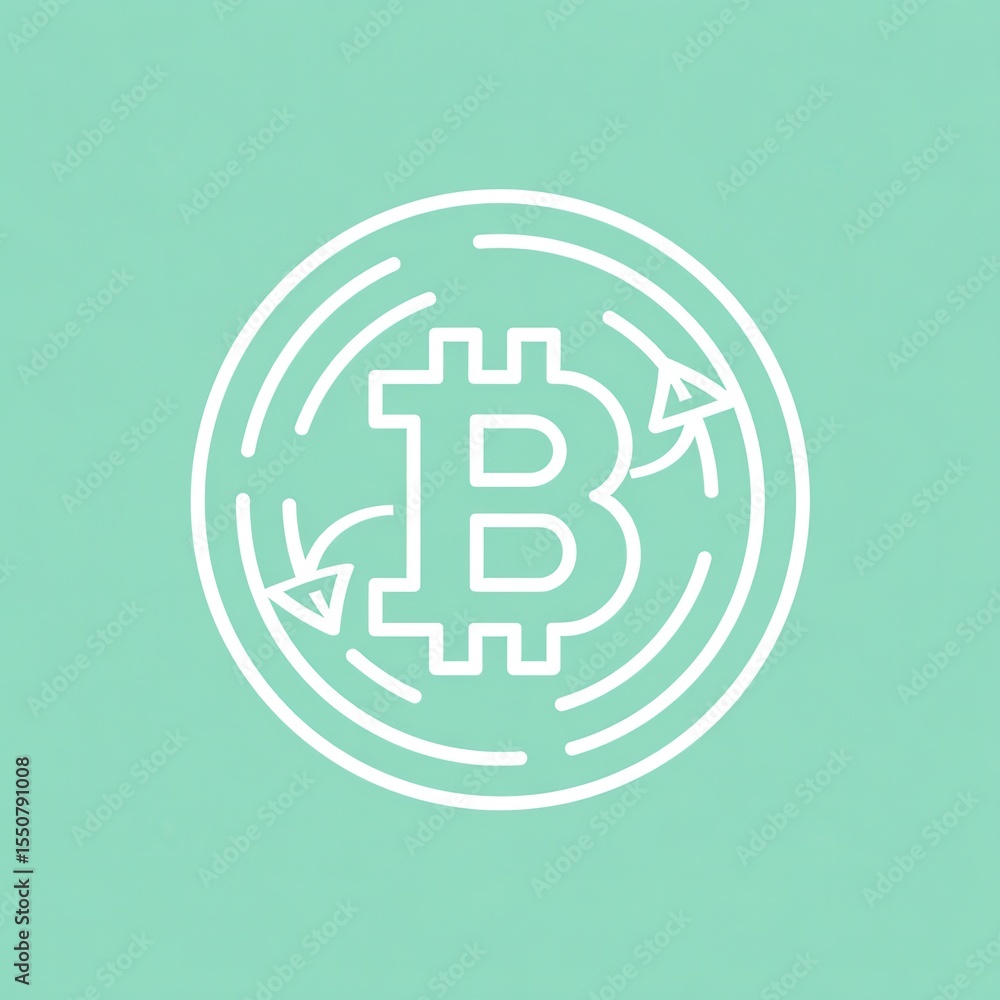 Poster a circular icon representing the bitcoin cryptocurrency and its underlying digital finance and techn