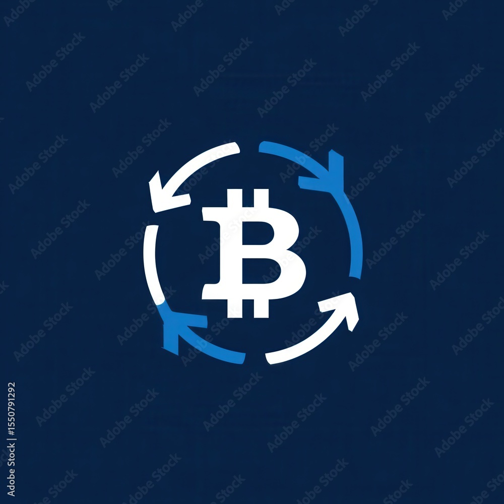 Poster bitcoin cryptocurrency digital finance technology symbol with circular arrows representing the decen