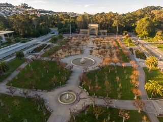 Aerial view of the Music Concourse at Golden Gate Park in San Francisco, California, USA. The park...