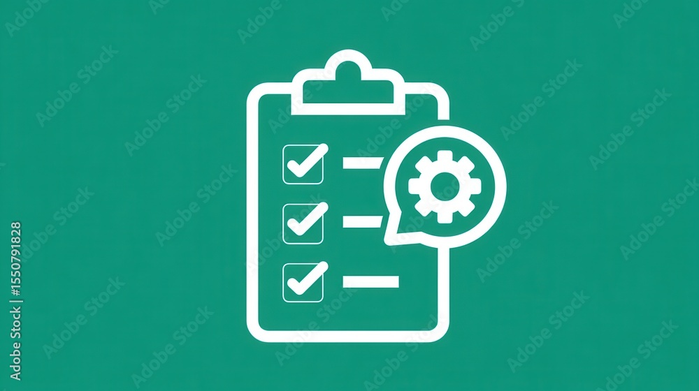 Poster checklist and gear icon on a green background symbolizing the importance of organized efficient and 