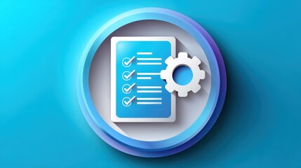 A modern and minimalist icon depicting a customizable checklist and settings interface on a vibrant blue digital background representing technology productivity and personalization