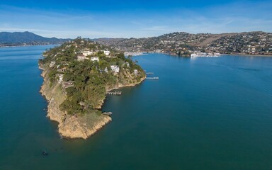 Aerial view of Belvedere Island, Tiburon, San Francisco, California, USA, showcasing luxury homes...