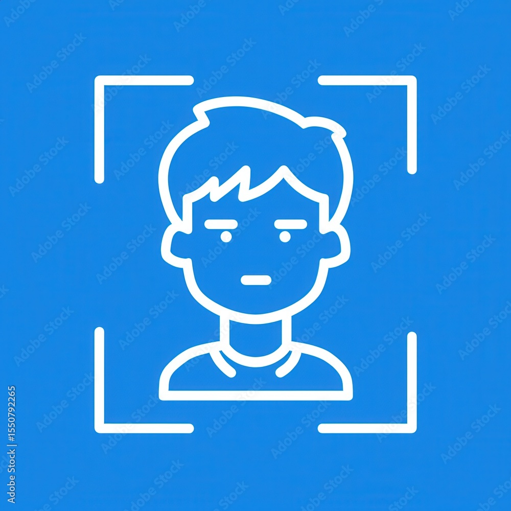 Poster of a facial recognition security identification icon representing modern biometric technology for di