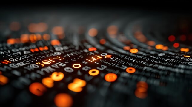 Abstract Digital Data Stream: Glowing Symbols and Codes